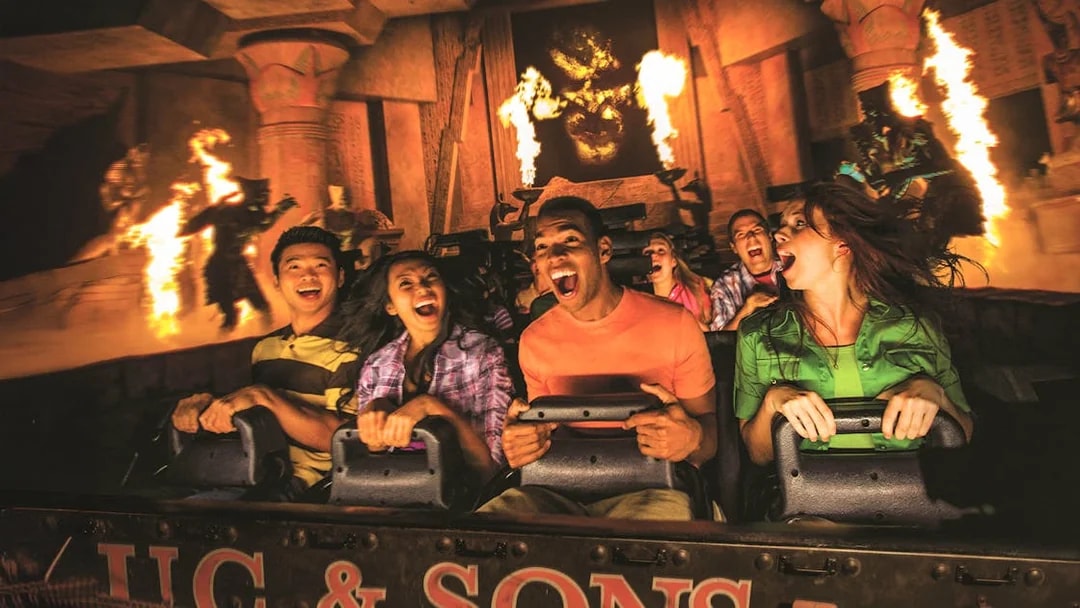 Guests enjoying a thrilling ride at Universal Studios Resort in Orlando, Florida.
