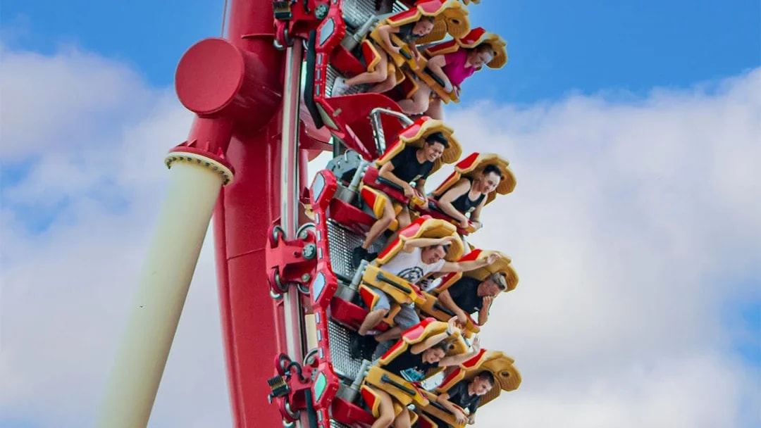 Riders on Hollywood Rip Ride Rockit roller coaster at Universal Studios Orlando, Florida.