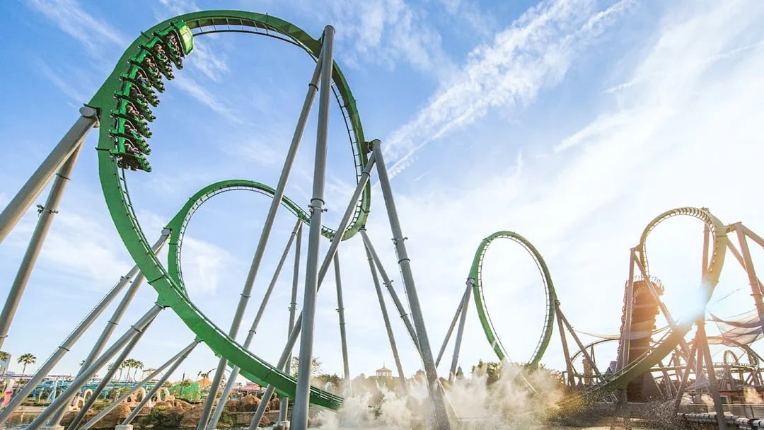 Rollercoaster with loops at Universal Studio Resort, Orlando, Florida.