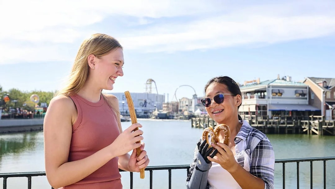 Friends enjoying snacks at Universal Studios Resort Orlando.