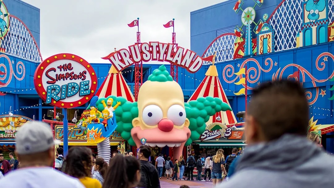 Visitors at The Simpsons Ride, Universal Studios Hollywood, Los Angeles.