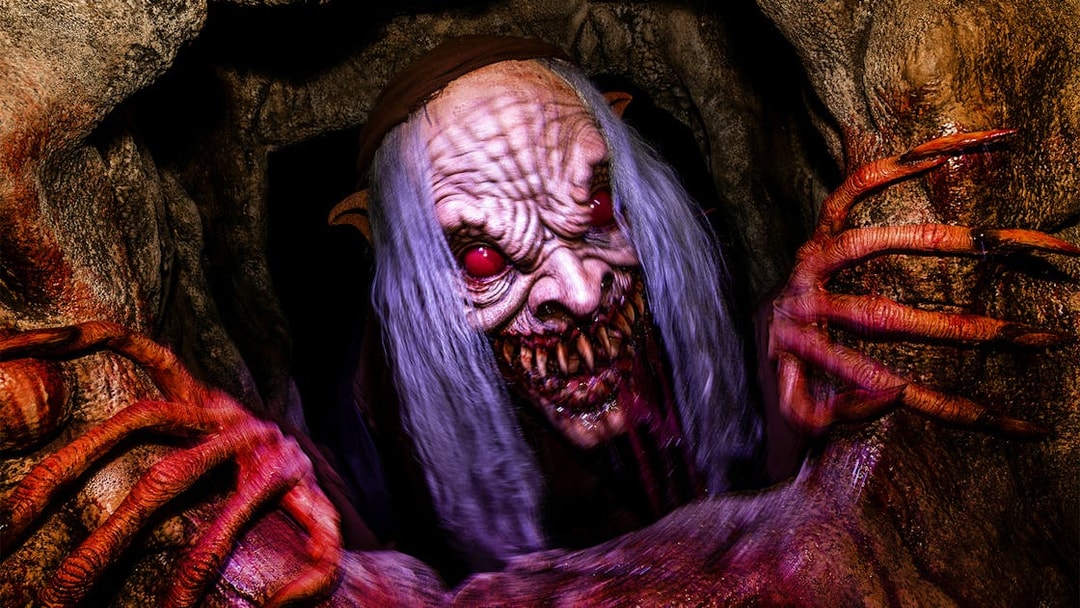 Creepy creature with long claws at Hollywood Horror Nights, Universal Studios Hollywood, Los Angeles.