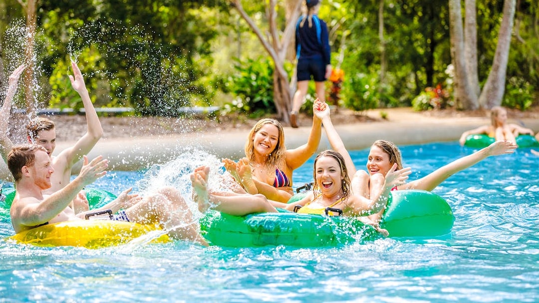 People enjoying a water ride at Calypso Bay, Wet n Wild, Gold Coast water park.