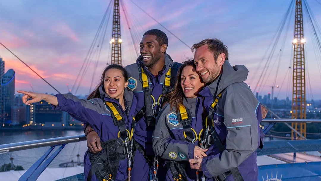Guests enjoying a twilight climb at the O2 in London.