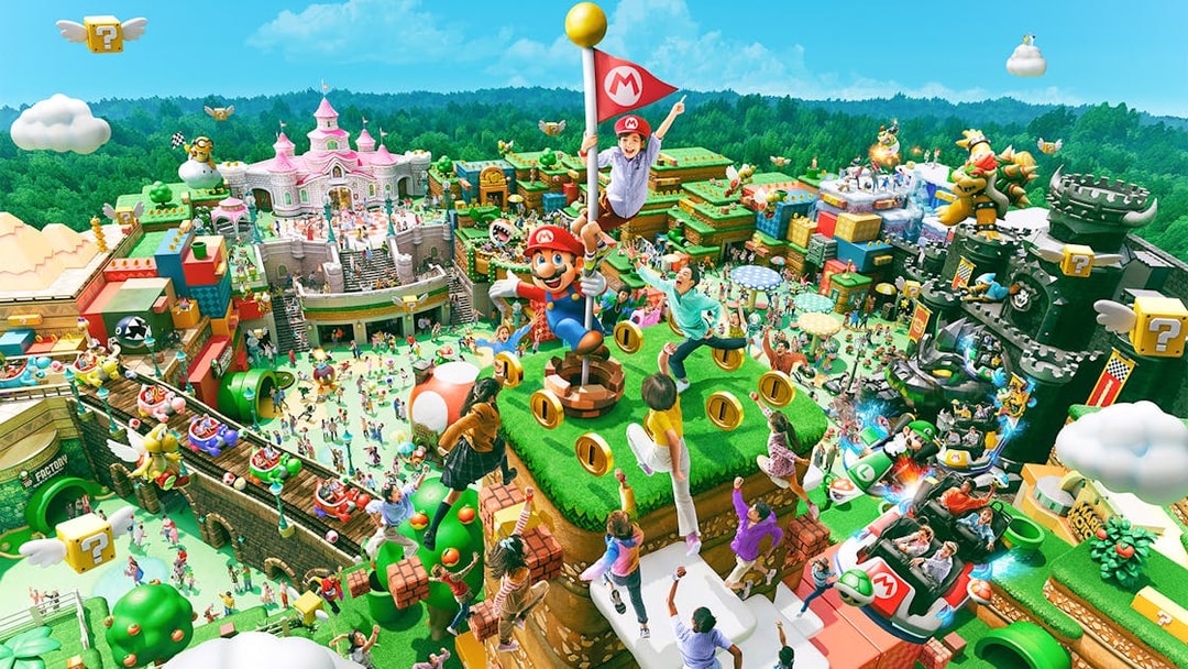 Group tour at Universal Studios Japan with Super Nintendo World attractions.