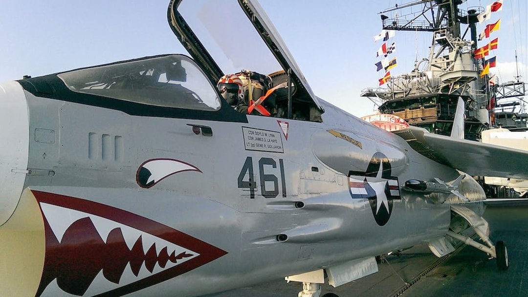 Fighter jet on display at USS Midway Museum, San Diego.