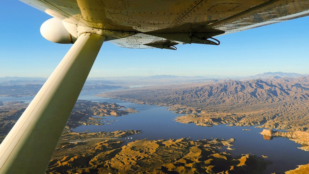 Aerial view of Grand Canyon National Park landscape from airplane.