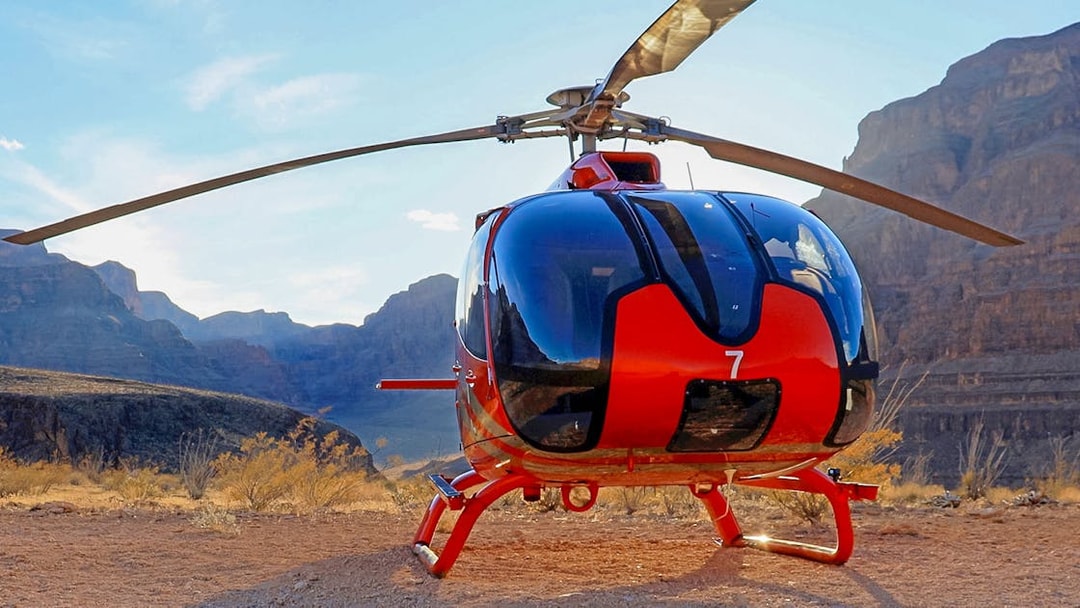 Helicopter on the ground at Grand Canyon for Grand Celebration tour.