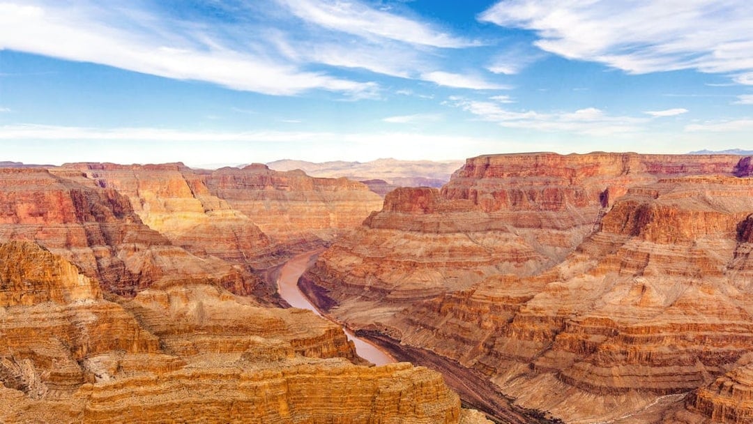 Grand Canyon West view with Colorado River, part of Las Vegas bus tour.