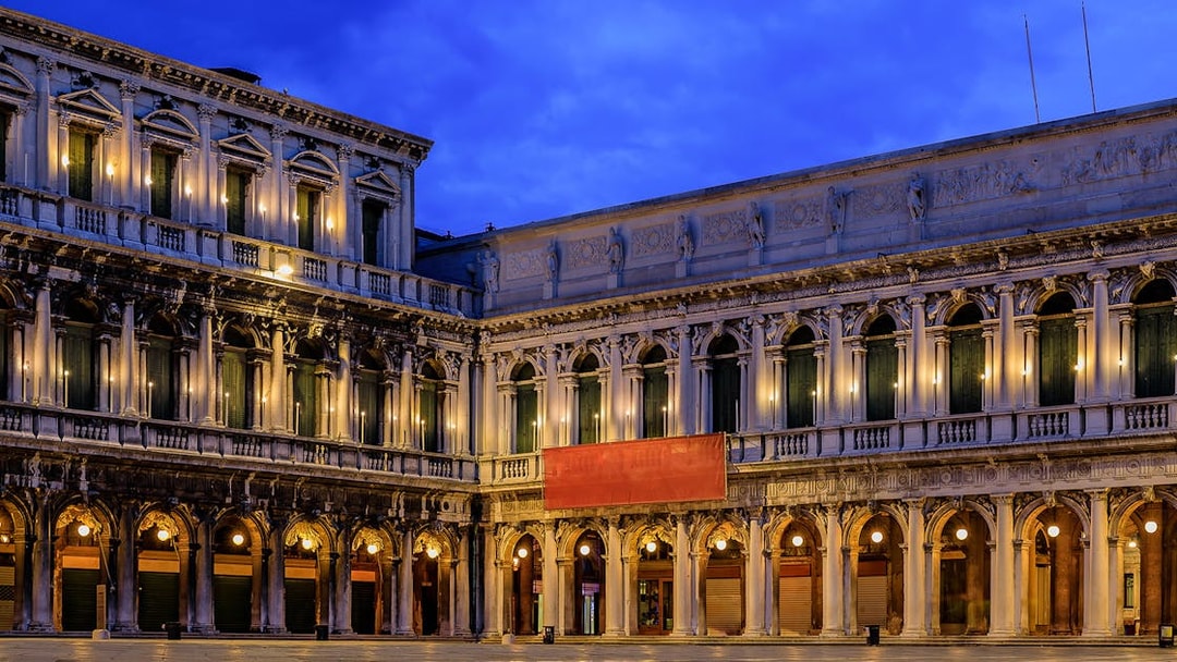 Marciana Library exterior illuminated at night, Venice 3 Museum Pass.