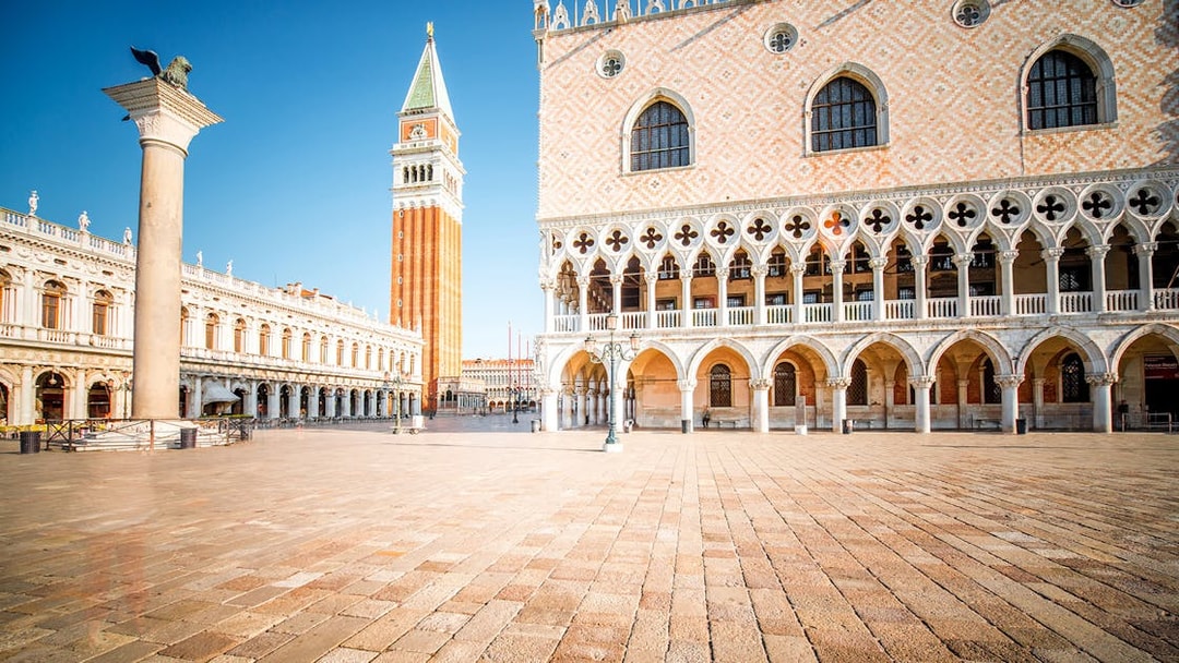 Doge's Palace and St. Mark's Campanile in Venice, Italy, part of the 3 Museum Pass tour.