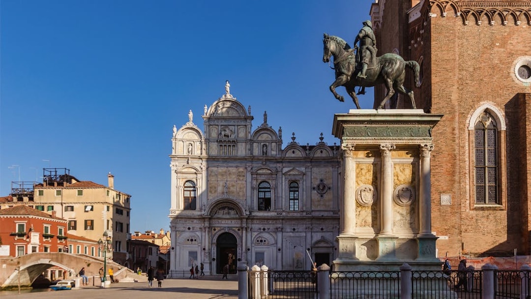 Statue of Bartolomeo Colleoni in front of Scuola Grande di San Marco, Venice.