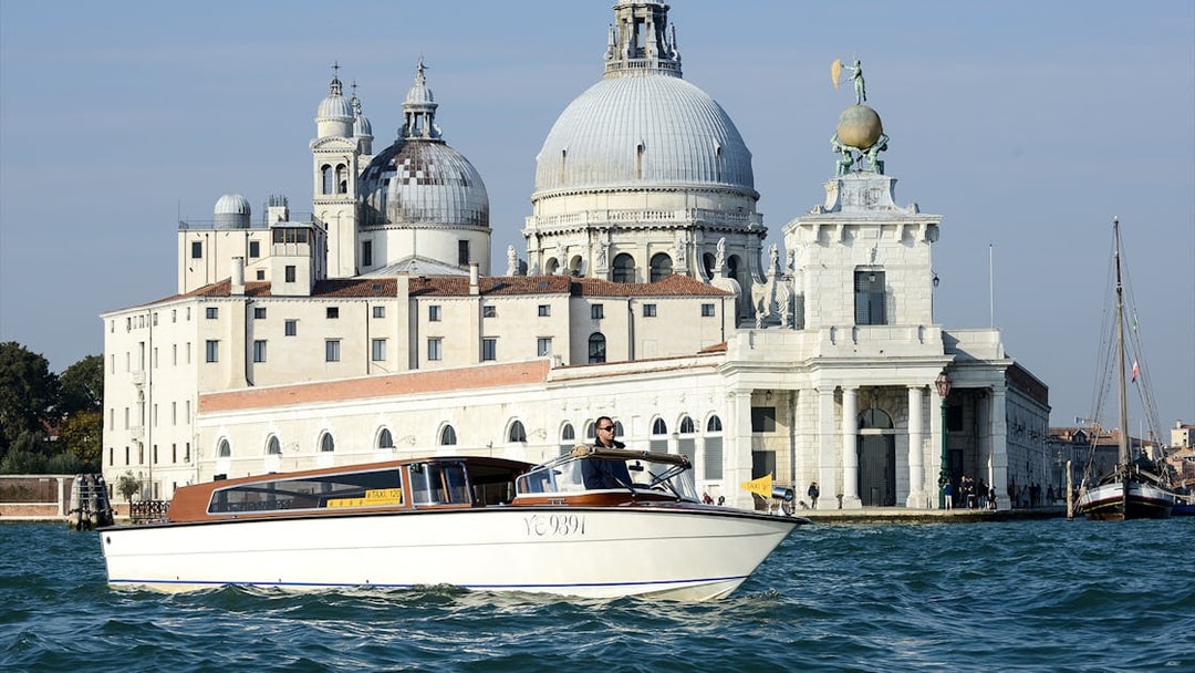 Water taxi near Basilica di Santa Maria della Salute, Venice.