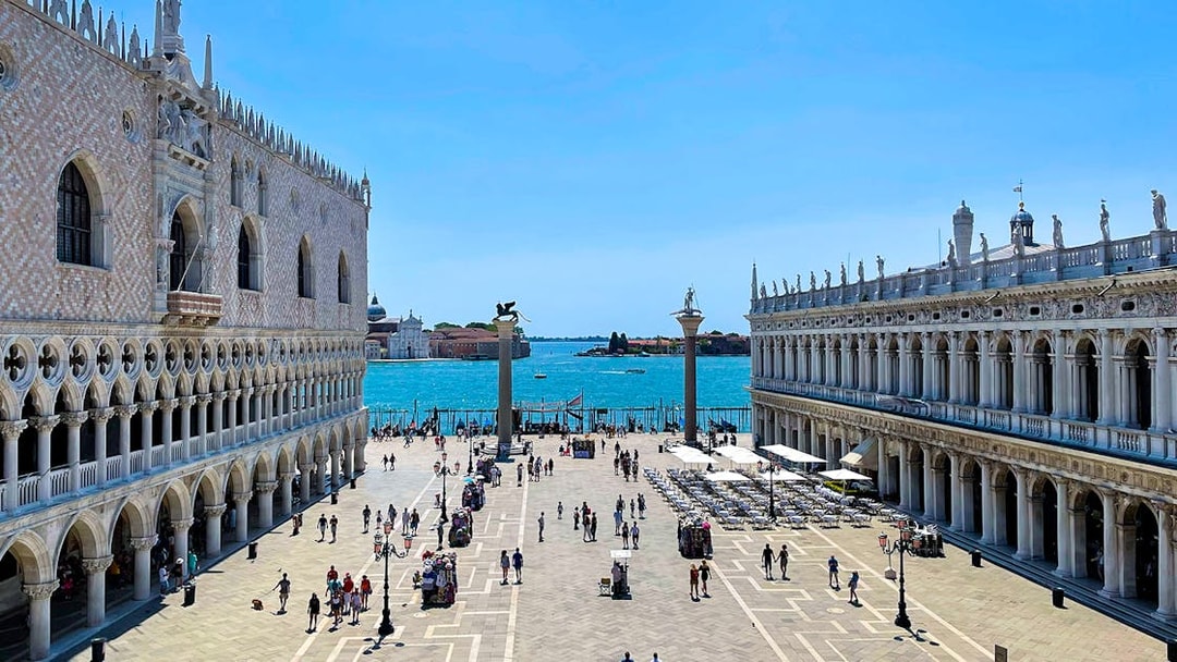 St. Mark's Square view with Doge's Palace and waterfront, Venice, Italy.