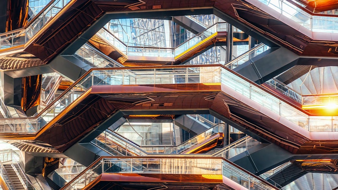 Vessel's intricate staircases and reflective surfaces in New York City.