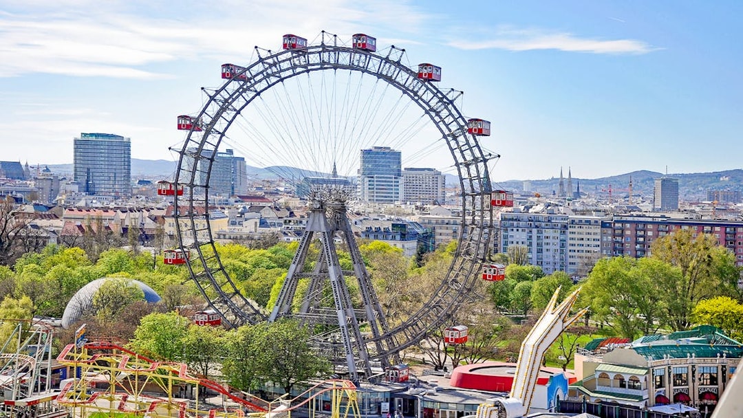 Vienna's Giant Ferris Wheel with cityscape view, part of the Big Bus: Vienna Hop-On Hop-Off Bus Tour.
