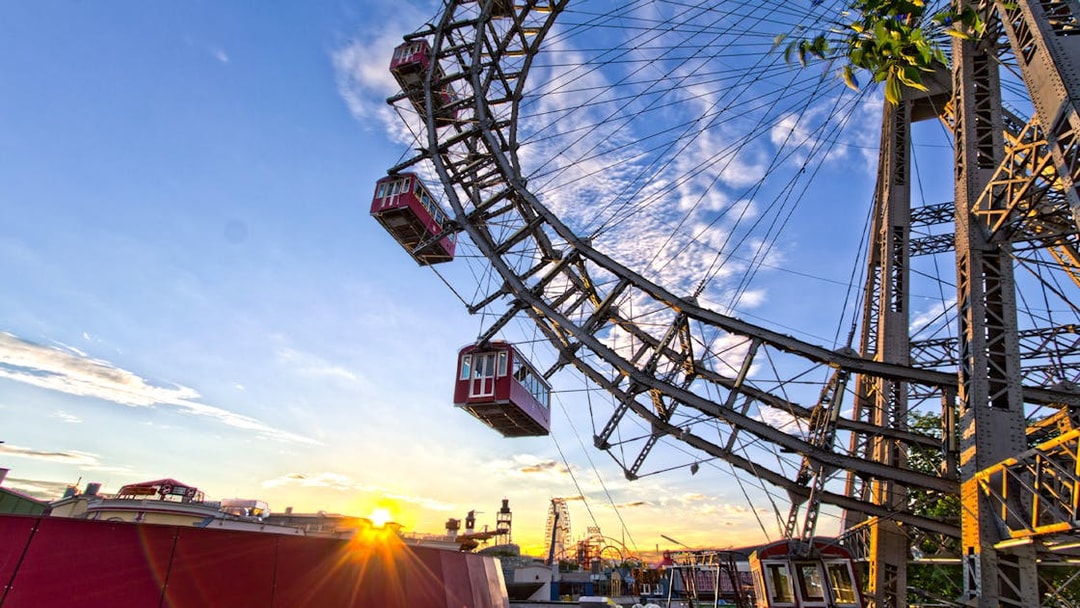 Vienna Giant Ferris Wheel with sunset sky in the background.