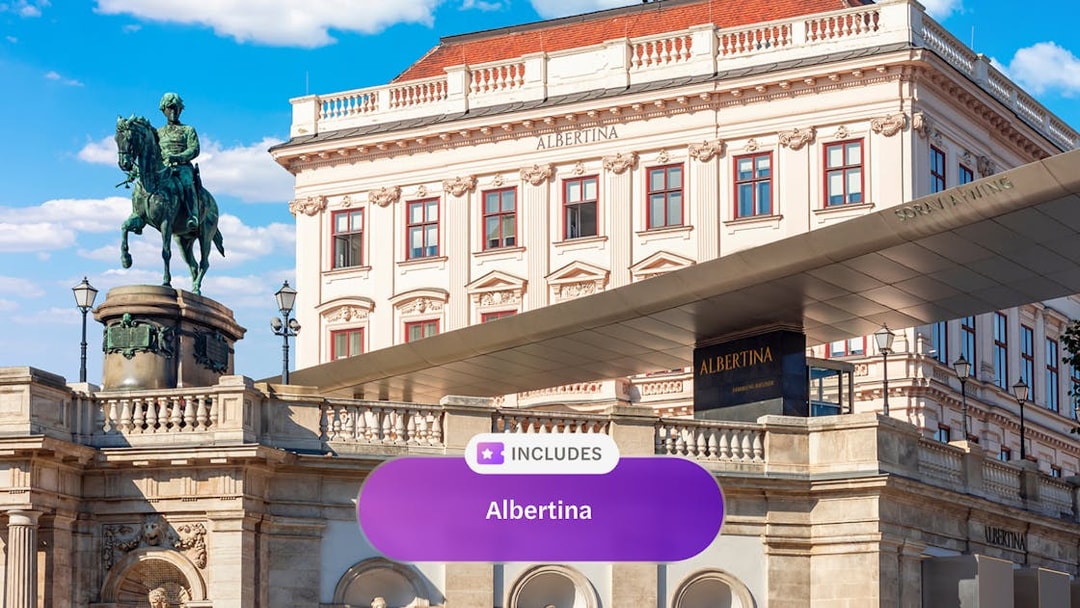 Albertina Museum entrance with equestrian statue, Vienna Pass includes access.