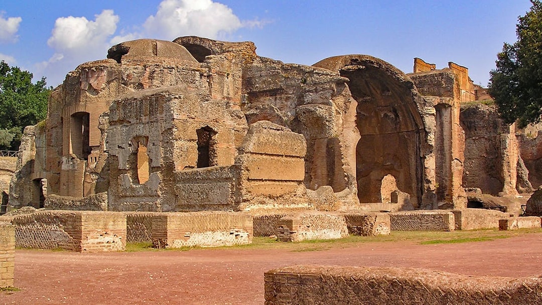 Ancient ruins of Hadrian's Villa in Tivoli, Italy, showcasing Roman architecture.