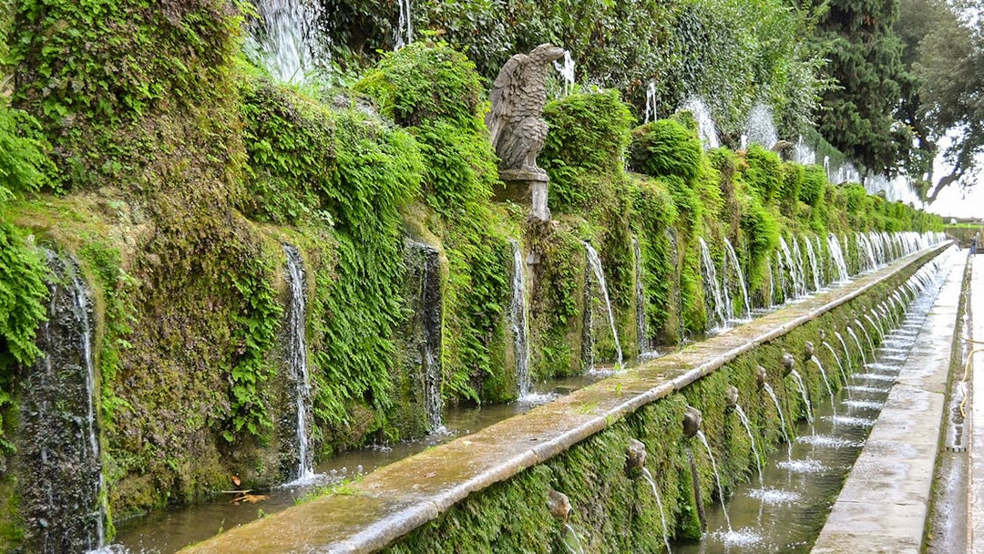 Fountains and greenery at Villa d’Este, Tivoli, Italy.