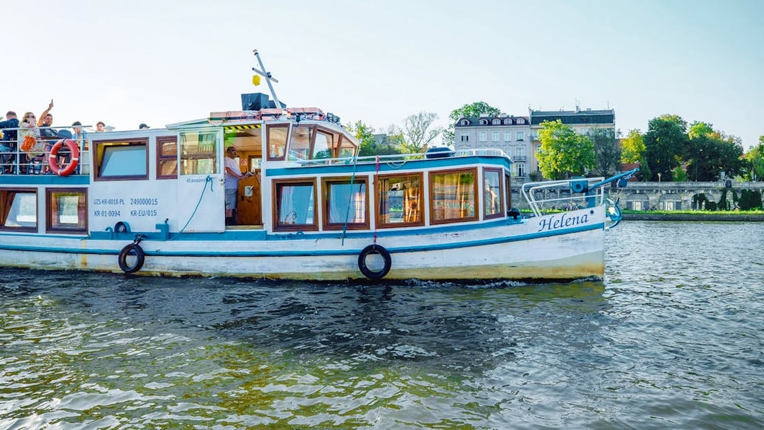 Tour boat on Vistula River during Cracow city tour.