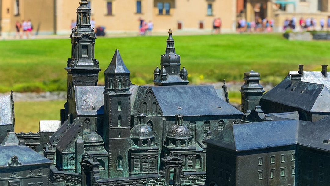 Wawel Castle miniature model in Krakow, Poland, highlighting intricate architectural details.