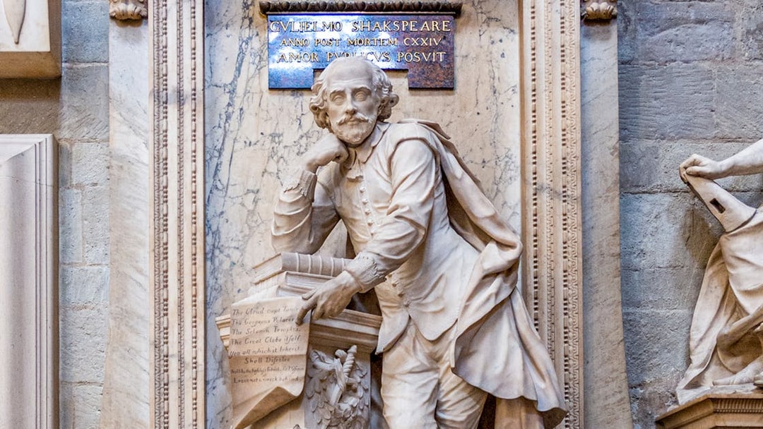 Statue of William Shakespeare in Westminster Abbey, London.