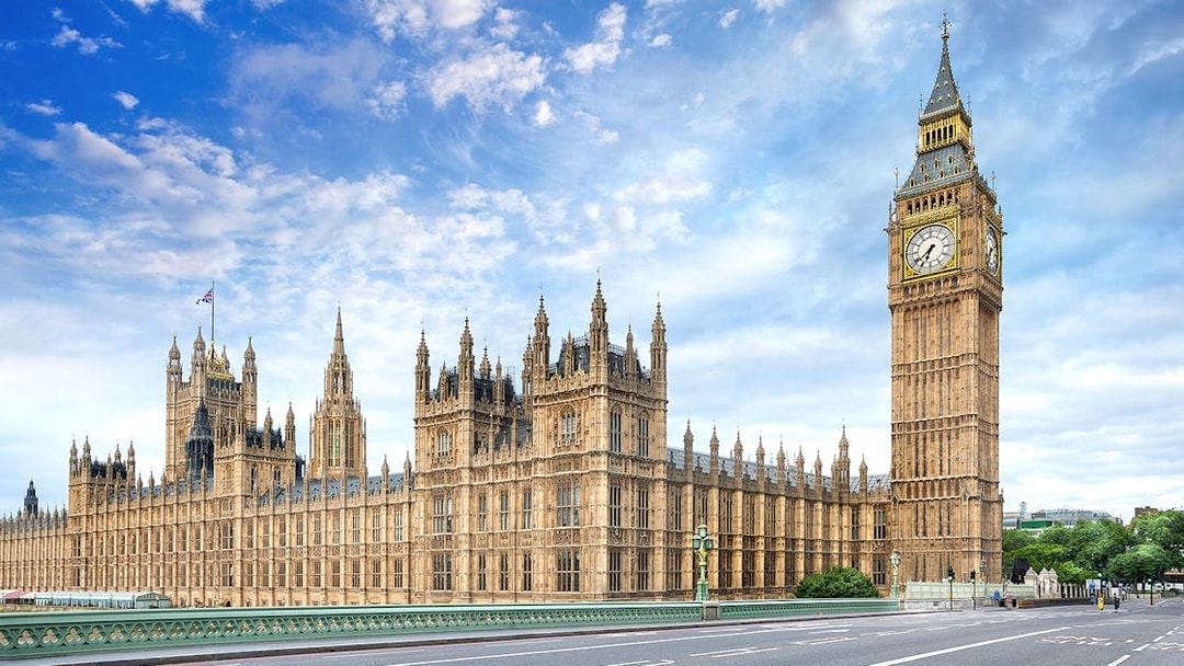 Houses of Parliament and Big Ben in London, view from Westminster Bridge.