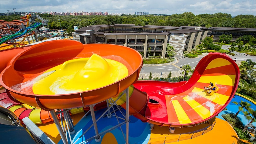 Water slides at Adventure Cove Waterpark, Singapore, part of Go City Singapore All-Inclusive Pass.