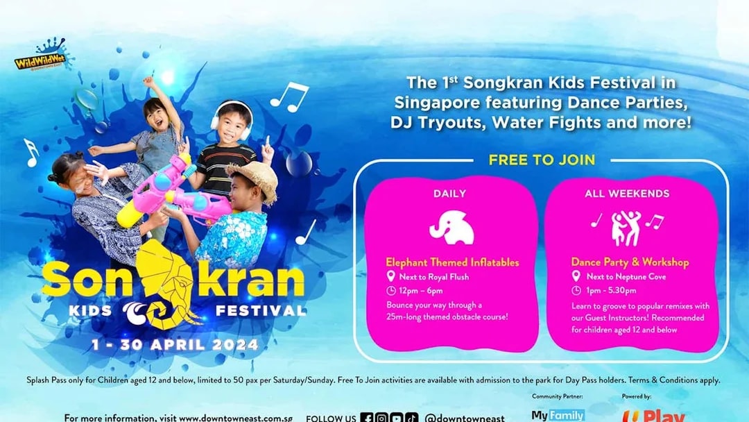 Songkran Kids Festival at Wild Wild Wet Singapore with water fights and dance parties.