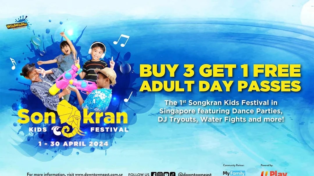 Children enjoying water activities at Songkran Kids Festival, Singapore Wild Wild Wet.