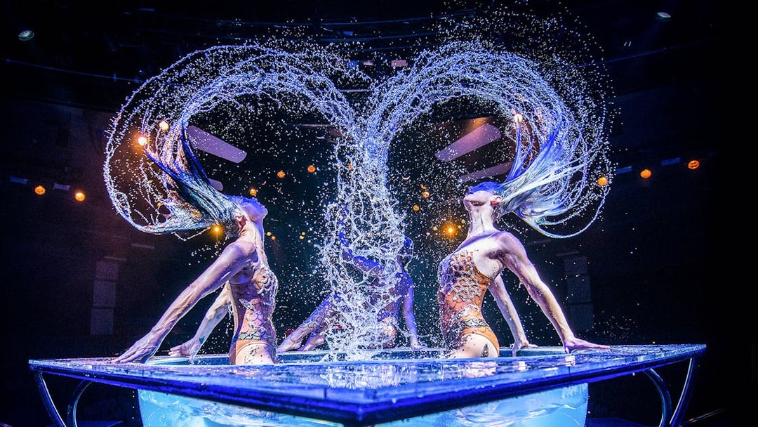 Performers in water tank during WOW: The Vegas Spectacular show.